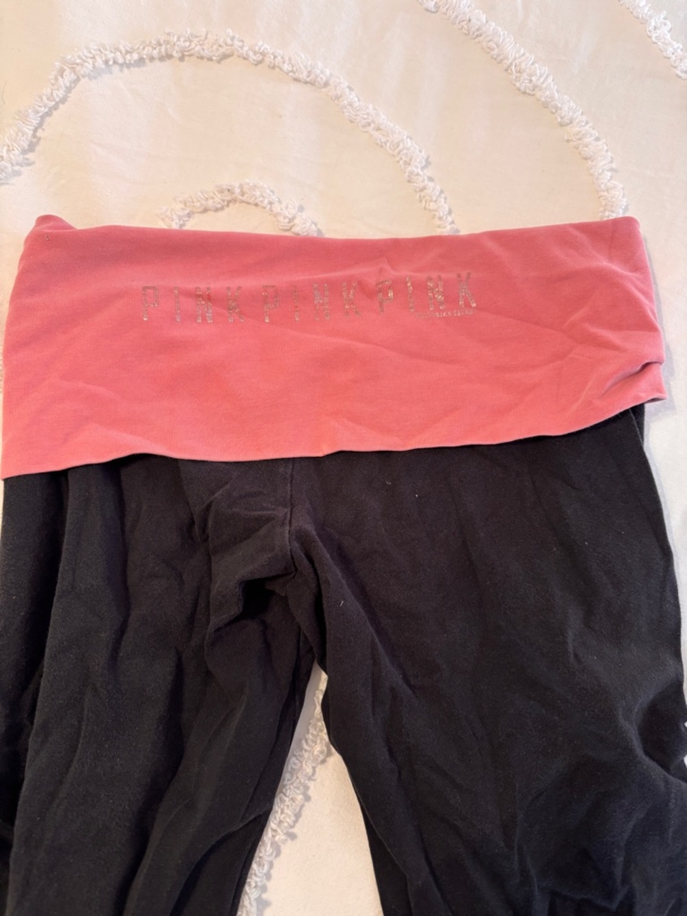 Victoria's Secret PINK Fold-Over Waist Leggings - Black with Pink Waist